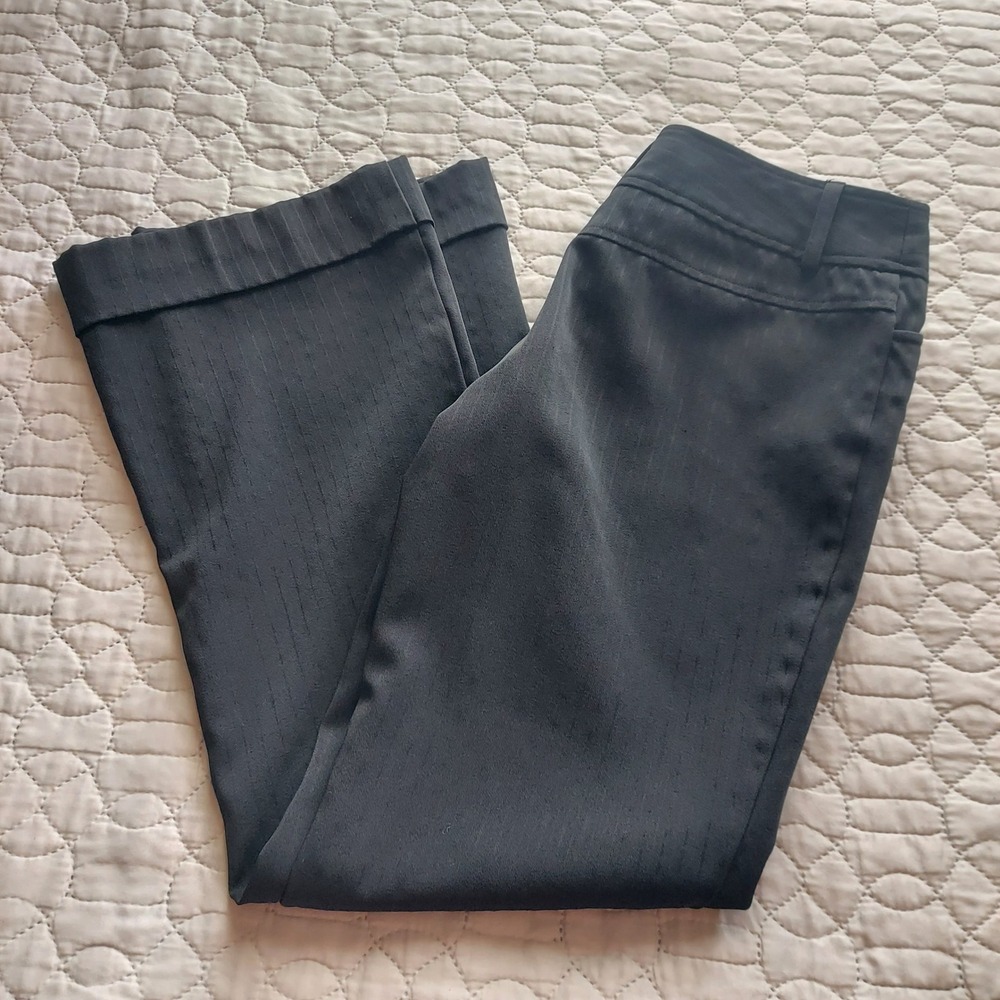 Tracy Evans Limited Black Pinstripe Wide Leg Cuffed Dress Pants Size 9 3358996